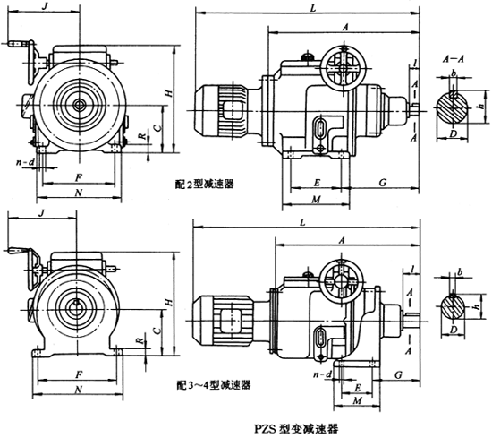 PZS型大變速范圍型變減速器主要尺寸JB/T 7254-1994