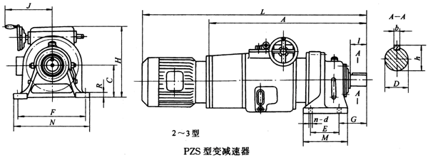 PZS型大變速范圍型變減速器主要尺寸JB/T 7254-1994