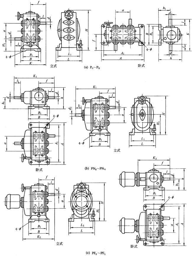 P型齒鏈?zhǔn)綗o(wú)級(jí)變速器外型及安裝尺寸(JB/T6952-1993)
