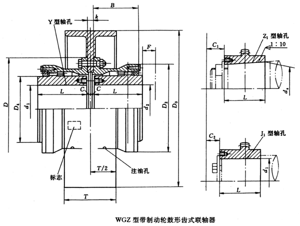 WGZ型帶制動輪鼓形齒式聯(lián)軸器外形及安裝尺寸(JB/T7003-93)