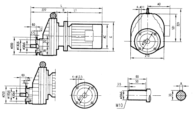 GRXF77系列斜齒輪減速電機安裝結(jié)構尺寸