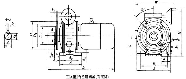 D型行星錐盤無級變速器ⅢA型的外形及安裝尺寸