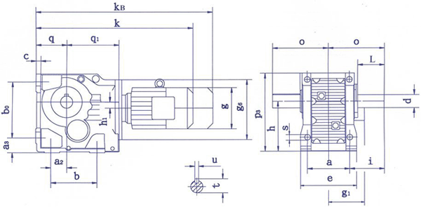 QSH系列斜齒-圓錐齒輪減速電機底腳安裝尺寸