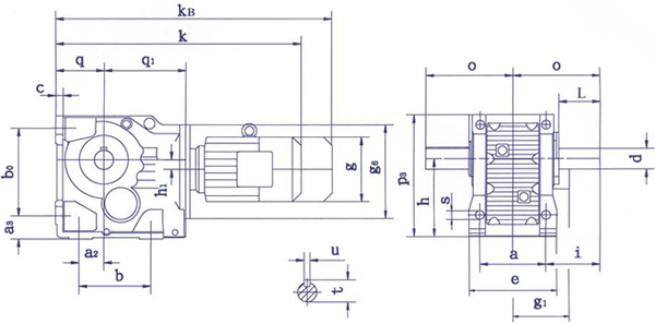 QSH系列斜齒-圓錐齒輪減速電機底腳安裝尺寸