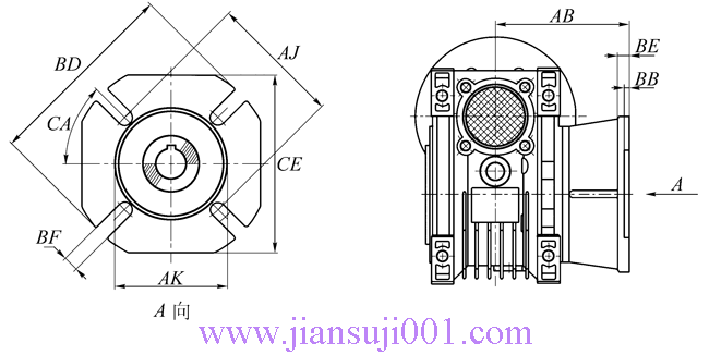 JRST系列多置式蝸桿減速機輸出法蘭安裝尺寸