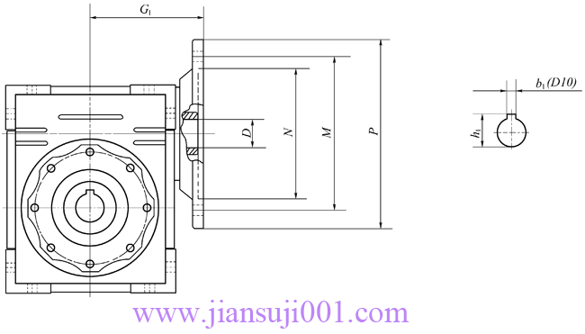 WWJ系列蝸桿減速器輸出法蘭及軸芯安裝尺寸