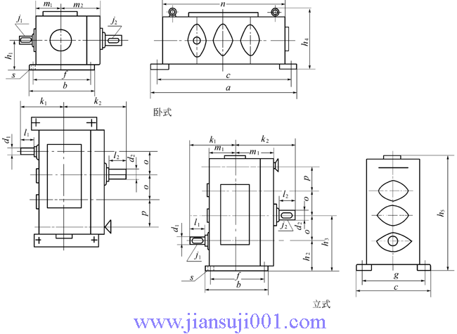 PSR型滾柱式無級變速器派生型的外形尺寸