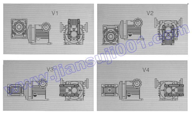 DMB無級變速器配Wj蝸輪減速器安裝方位示例圖