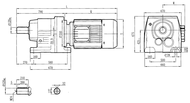 RC硬齒面減速機(jī)RC167型外形及安裝尺寸