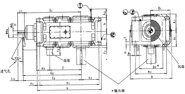 直交軸齒輪箱三級傳動立式安裝(B3.V)