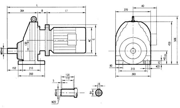 GRX107系列斜齒輪減速電機安裝結(jié)構尺寸