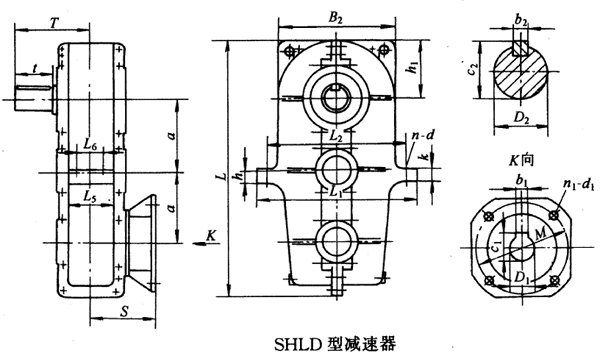 SHLD125、SHLD145、SHLD175、SHLD215型三環(huán)減速機(jī)型式與主要尺寸YB/T79-1995