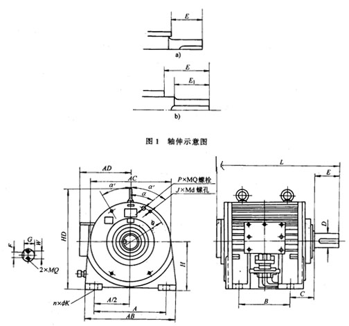 YNZ系列振動(dòng)裝錘用耐振三相異步電動(dòng)機(jī)外形尺寸(30~150KW)