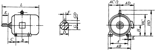 YTPS系列交流變頻調(diào)速三相異步電動(dòng)機(jī)外形尺寸(H80~200mm)