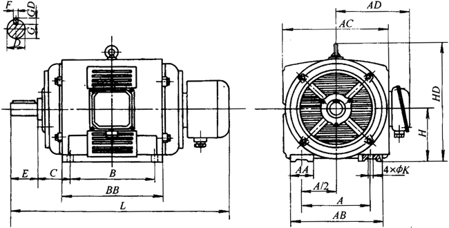 YR系列(IP23)三相異步電動機外形及尺寸(H160~280mm)
