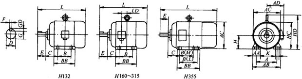 YSDL系列冷卻塔專用三相異步電動(dòng)機(jī)外形及安裝尺寸