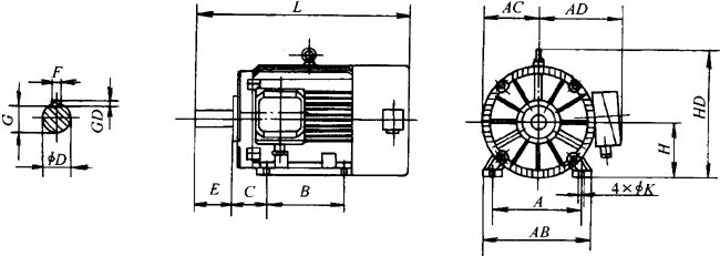 YTSP系列(IC416)變頻調(diào)速三相異步電動機外形尺寸(H90~355mm)