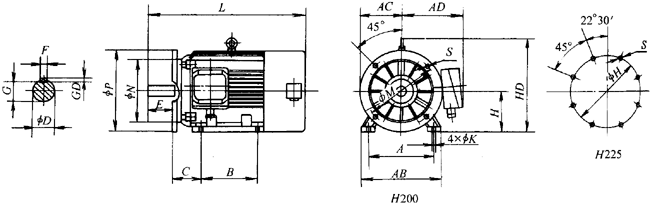 YTSP系列(IC416)變頻調(diào)速三相異步電動機外形尺寸(H90~355mm)